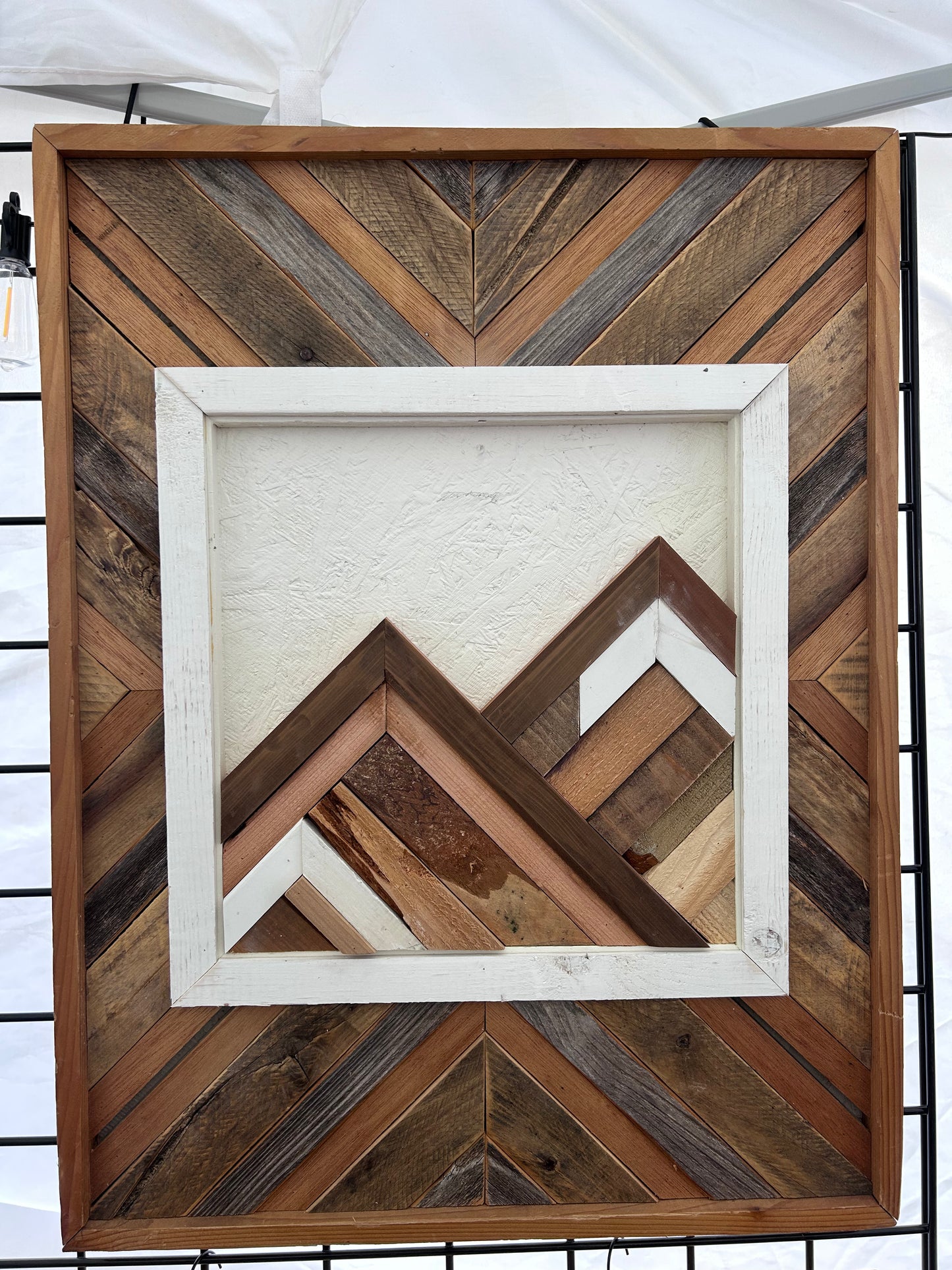 Mosaic Woodart with framed mountain decor