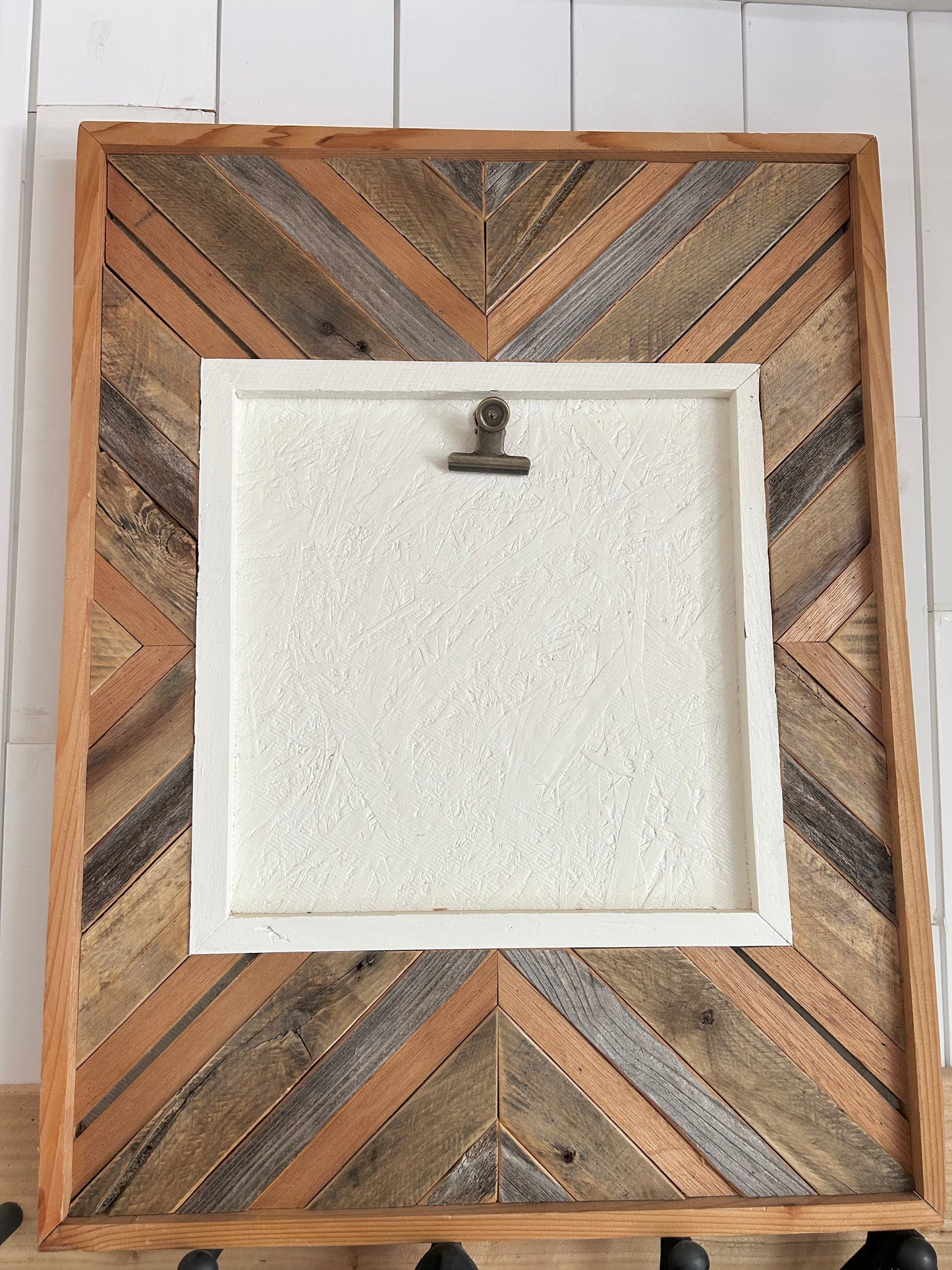 Wood Mosaic with clip for interchangeable art